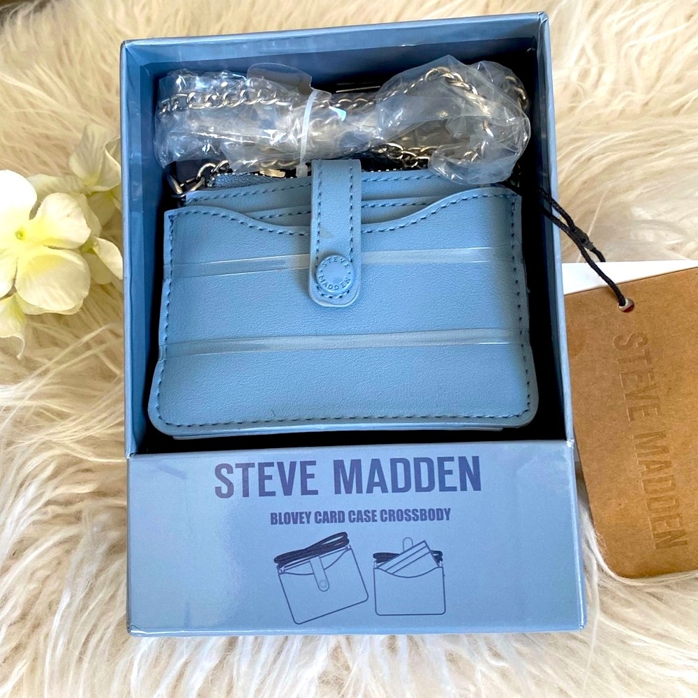 Steve Madden Wallet Crossbody Bag with Silver chain, B Lovey, Blue or Black, NWT